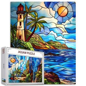 Tucocoo | Lighthouse Stained Glass Style Seaside Coastline Puzzle 1000pc